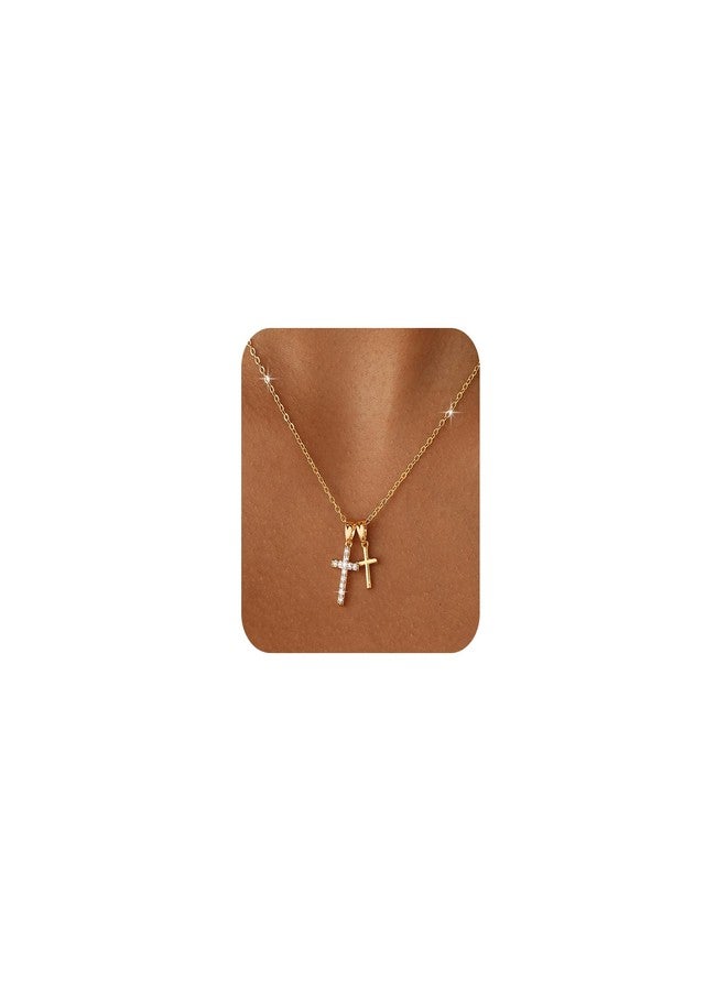 Amicon Gold Cross Necklace for Women Dainty 14K Gold Plated Double Cross Pendant Necklace Simple Charm Cross Necklaces Faith Trendy Jewelry Gifts - Image 1